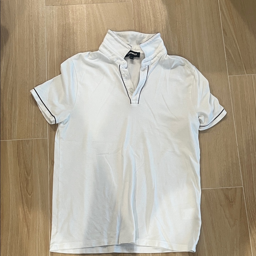 Express White Polo with Black Accents